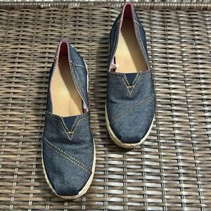 TOMS Platform Alpargata Nevy Denim Espadrille wedge size 7